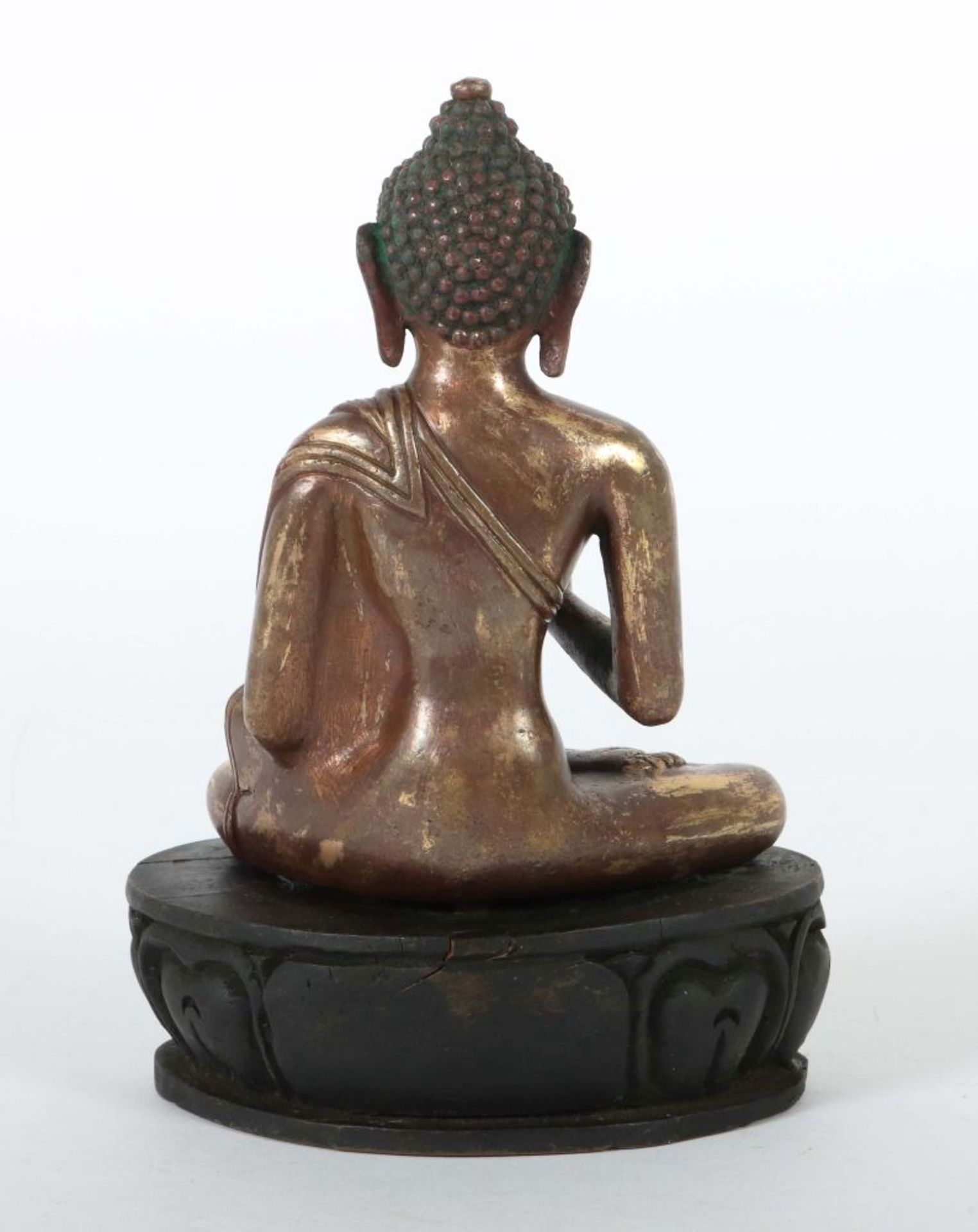 Buddha auf Holzthron Tibet, wohl Mitte - Image 2 of 2