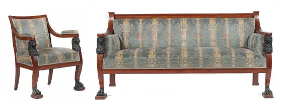 Empire-Sofa mit Armlehnstuhl um 1820,