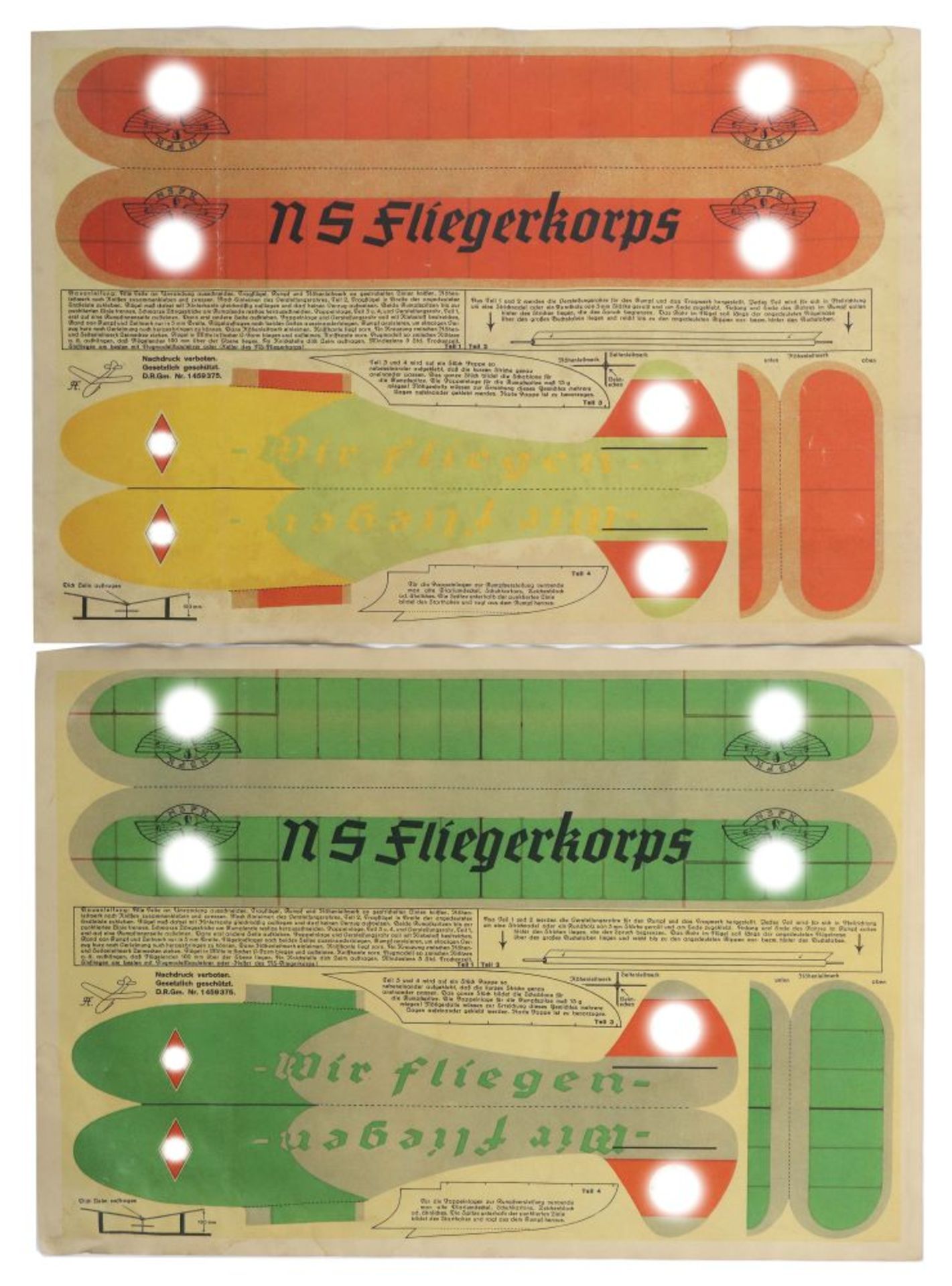 2 Bastelbögen des NS-Fliegerkorps,