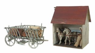 Stallung mit gr. Heuwagen um 1900,