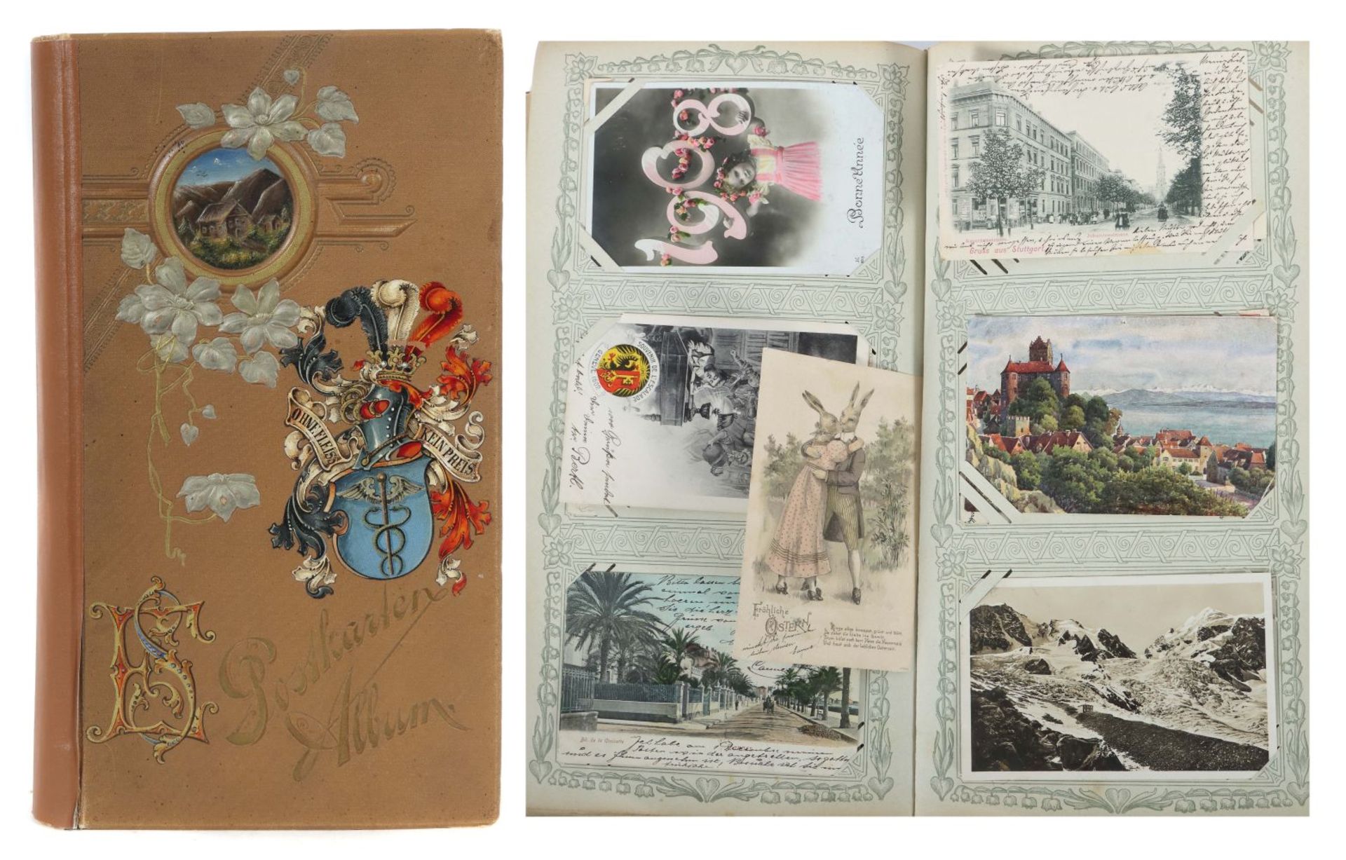 Postkartenalbum um 1900, ca. 290 Gruß-