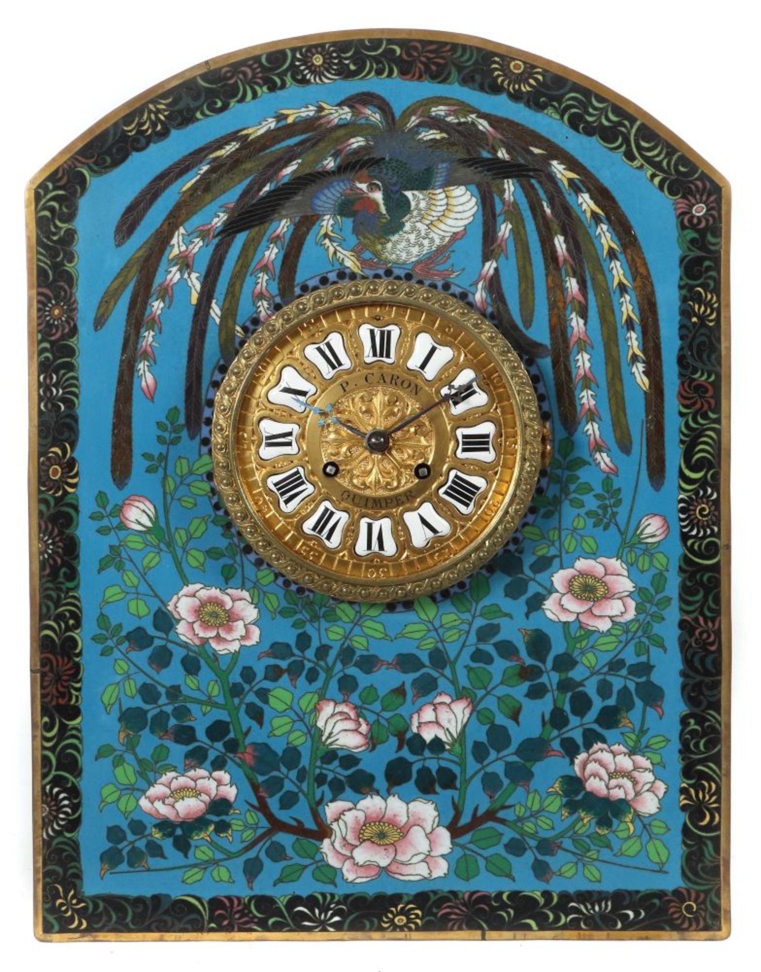 Wanduhr mit Cloisonnéschild