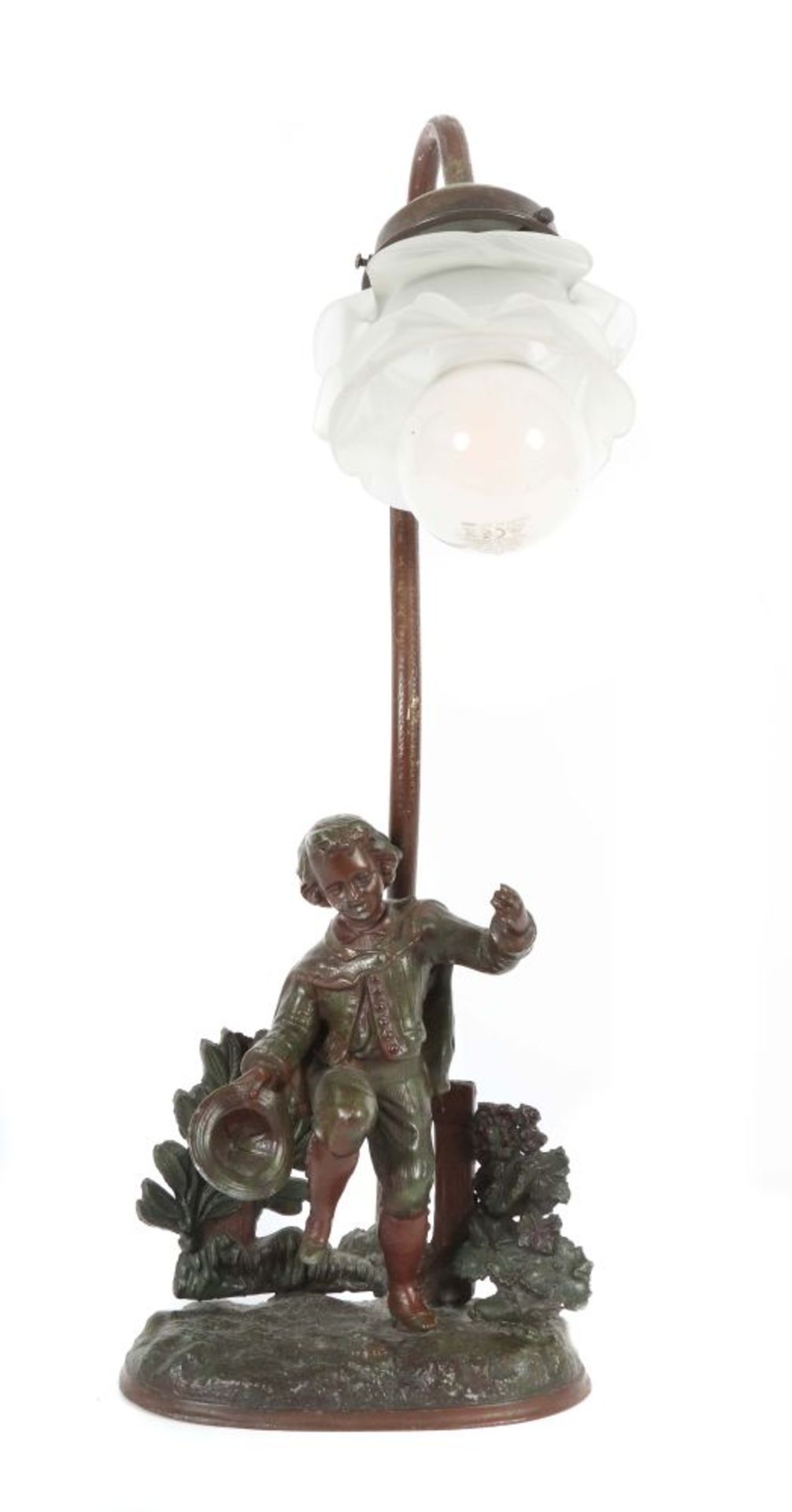 Junge als Tischlampe Um 1900, Zinkguss