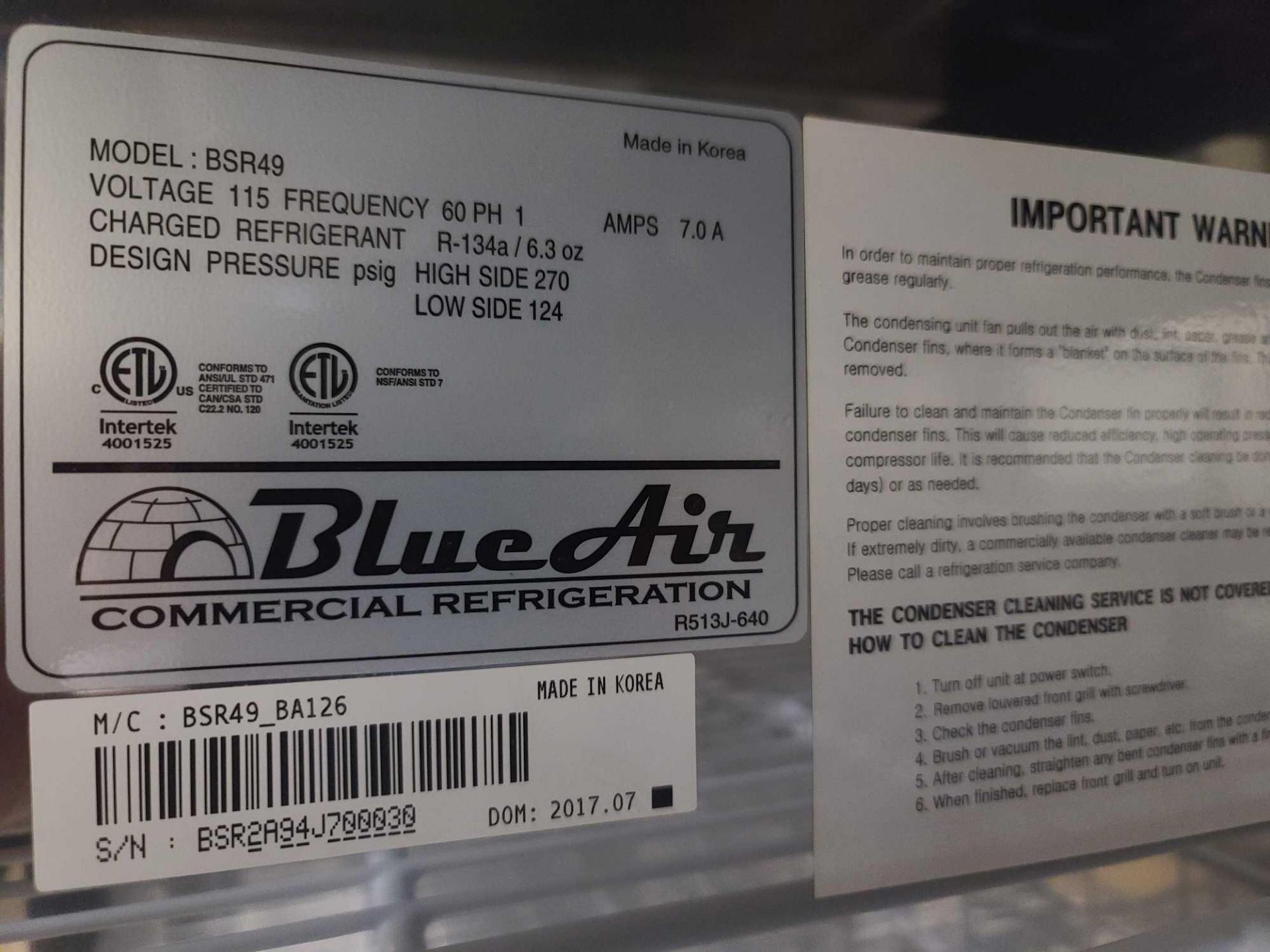 Blue Air BSR49 2 Door Cabinet Commercial Refrigerator - Image 6 of 8