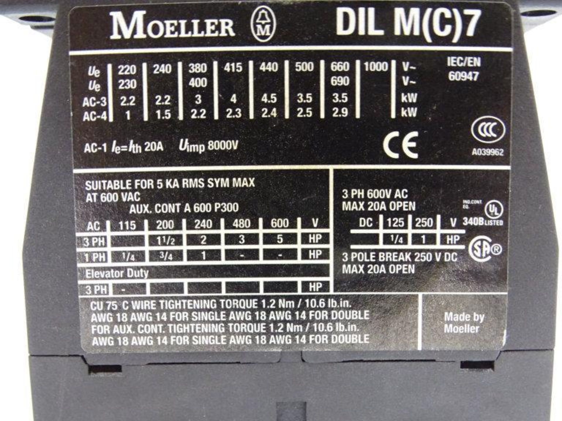 (10) EATON CORPORATION DILM7-10(24VDC) Contactor - Image 4 of 4