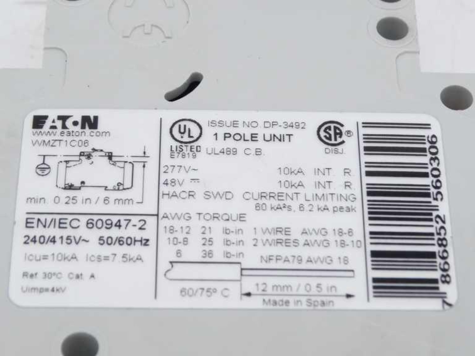 (5) EATON CORPORATION WMZT1C06 Circuit Breaker - Image 3 of 3