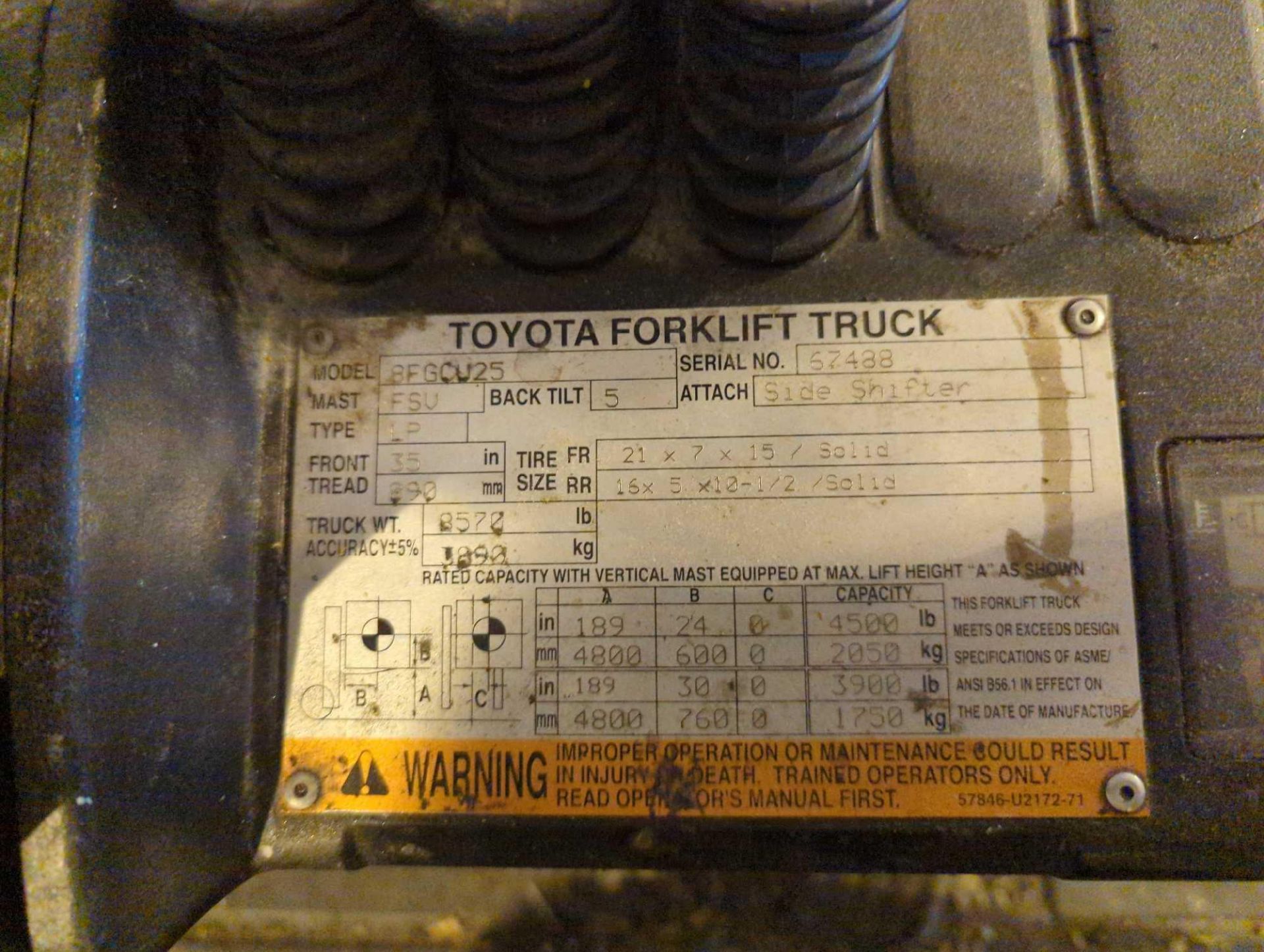 Toyota BFGCU25 Propane Sit Down Forklift - Image 9 of 9