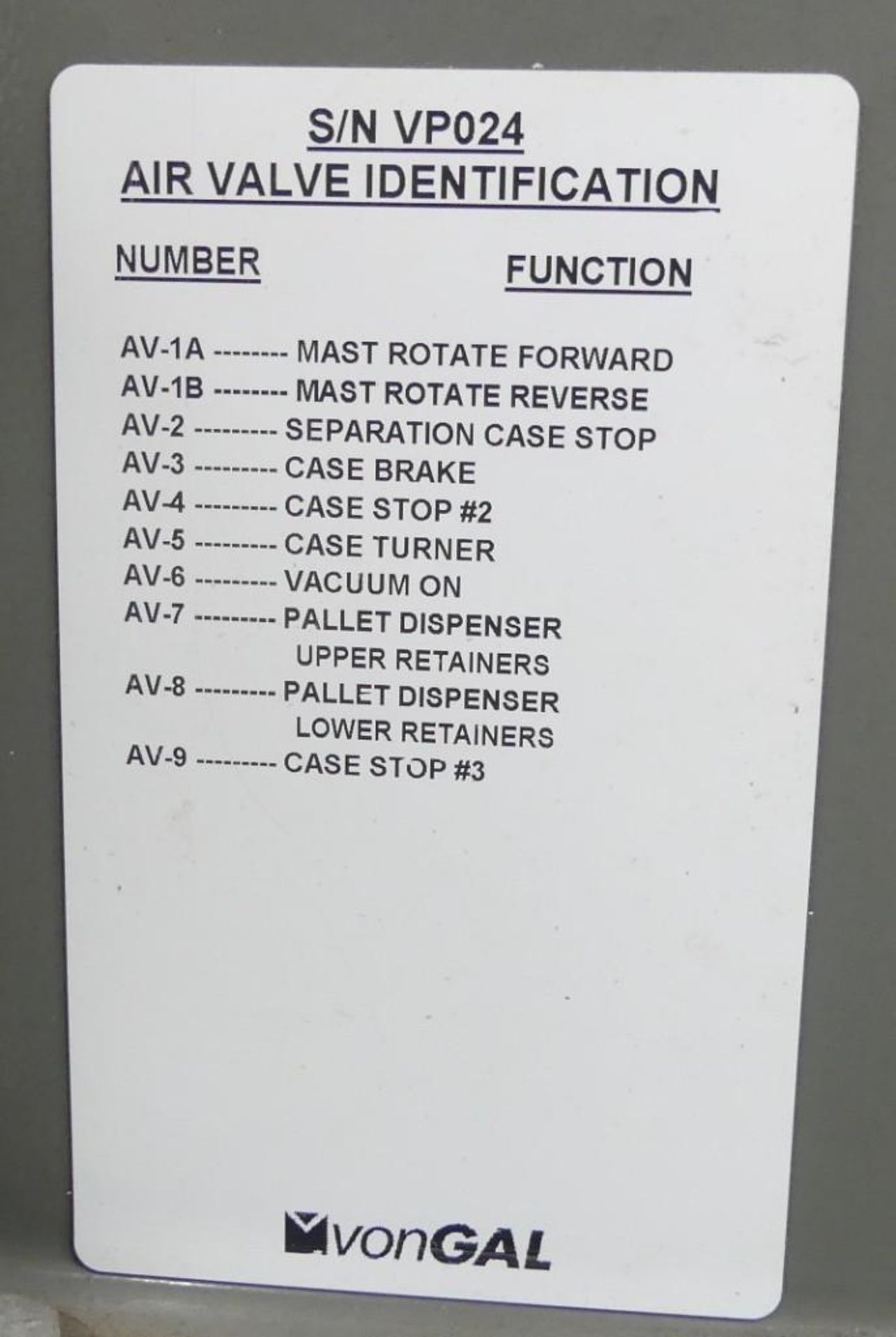 Von Gal Val-U-Pal Low Level Palletizer - Image 12 of 27