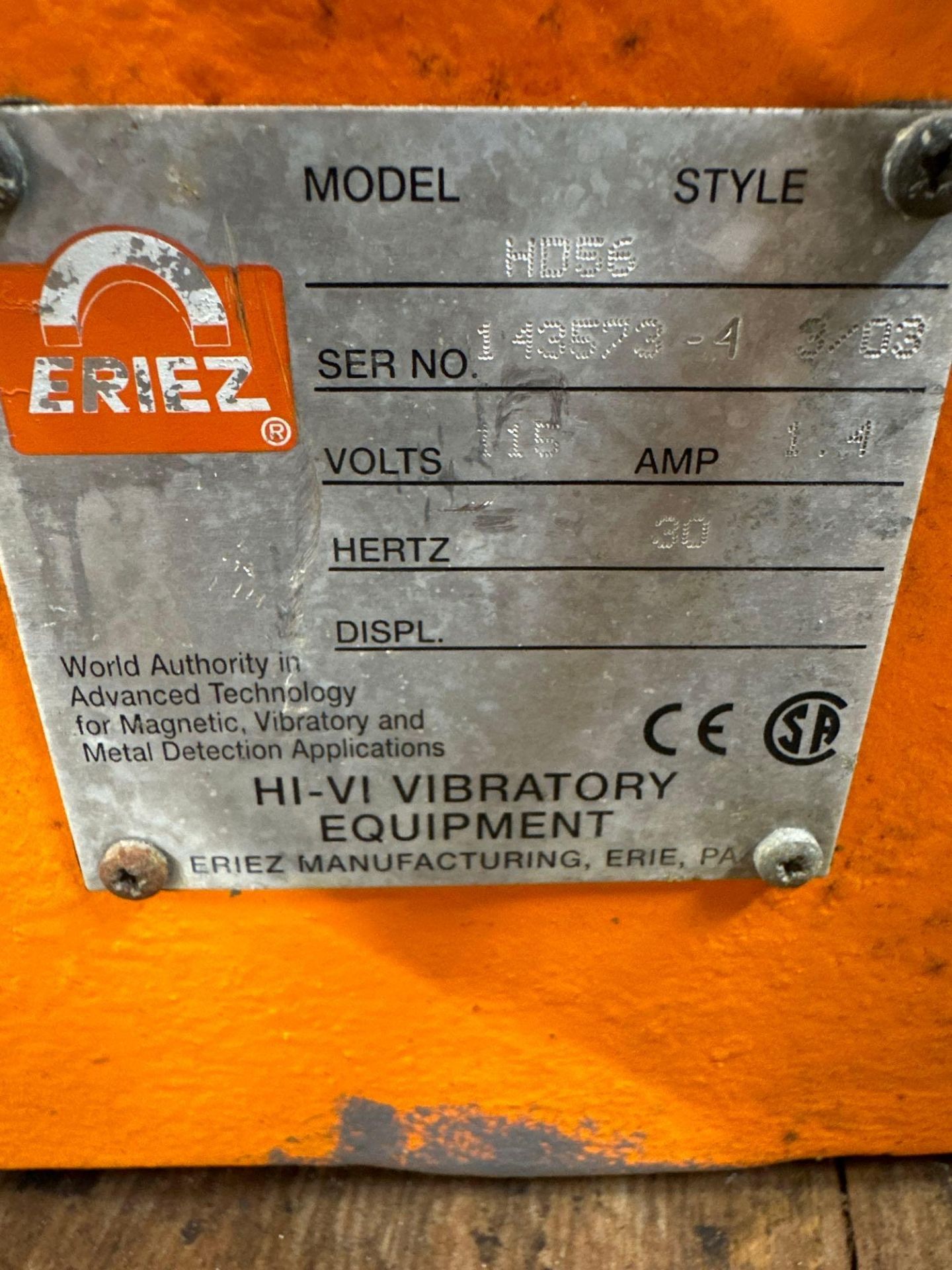 Eriez Vibrator model 143573-4 3/03 - Image 2 of 6