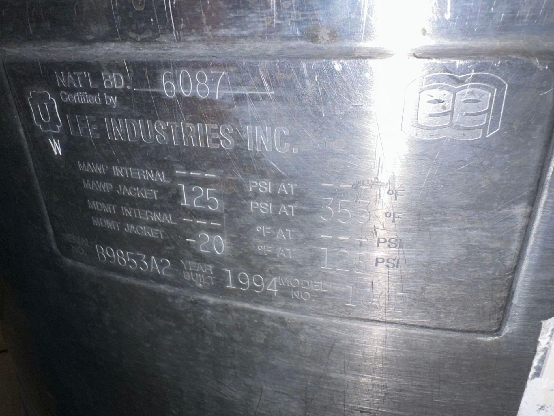 Lee Industries 100D 100 Gallon Jacketed Stainless Steel Tank - Image 6 of 6