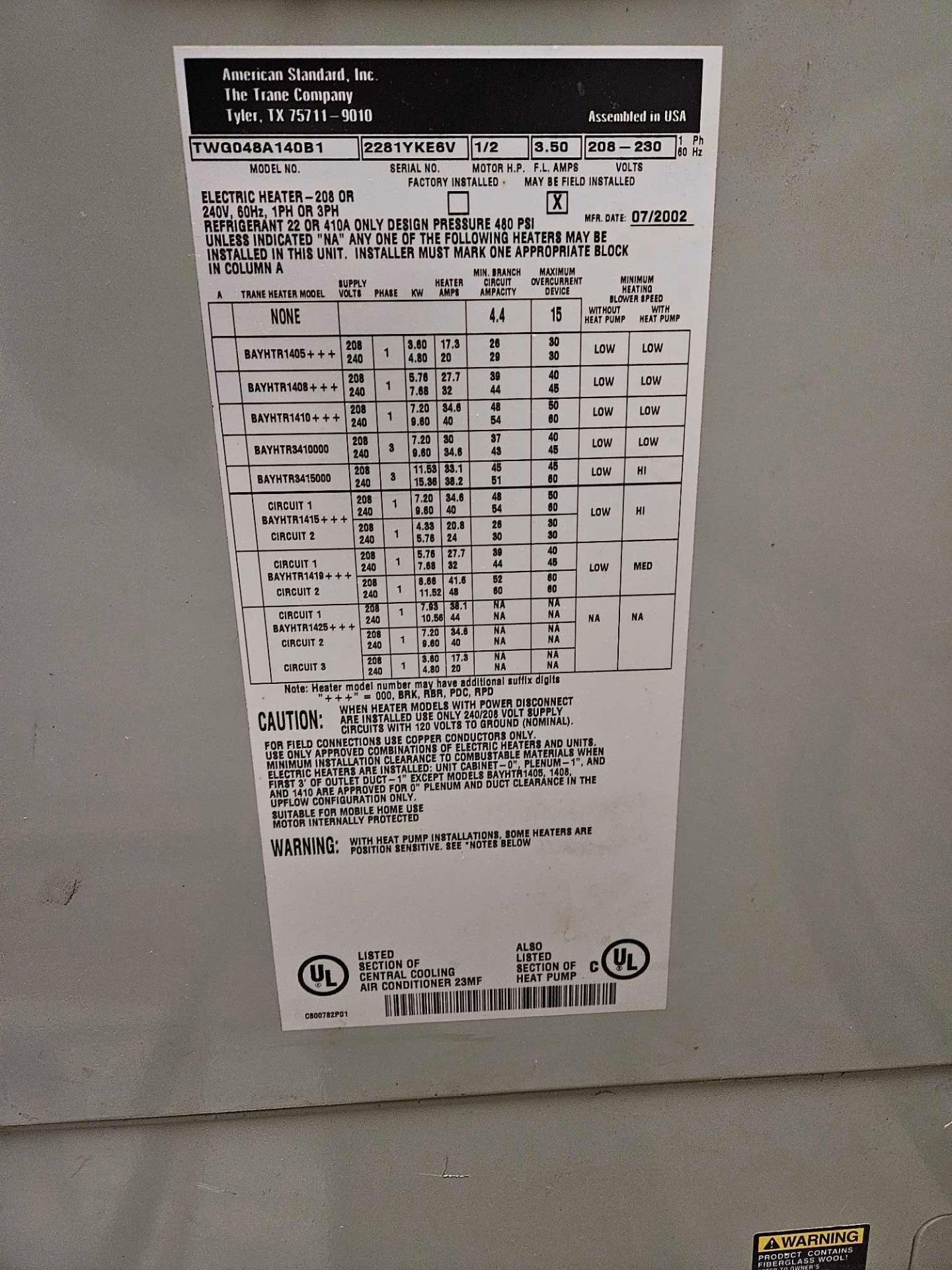 Trane Air Condition Unit - Image 6 of 6