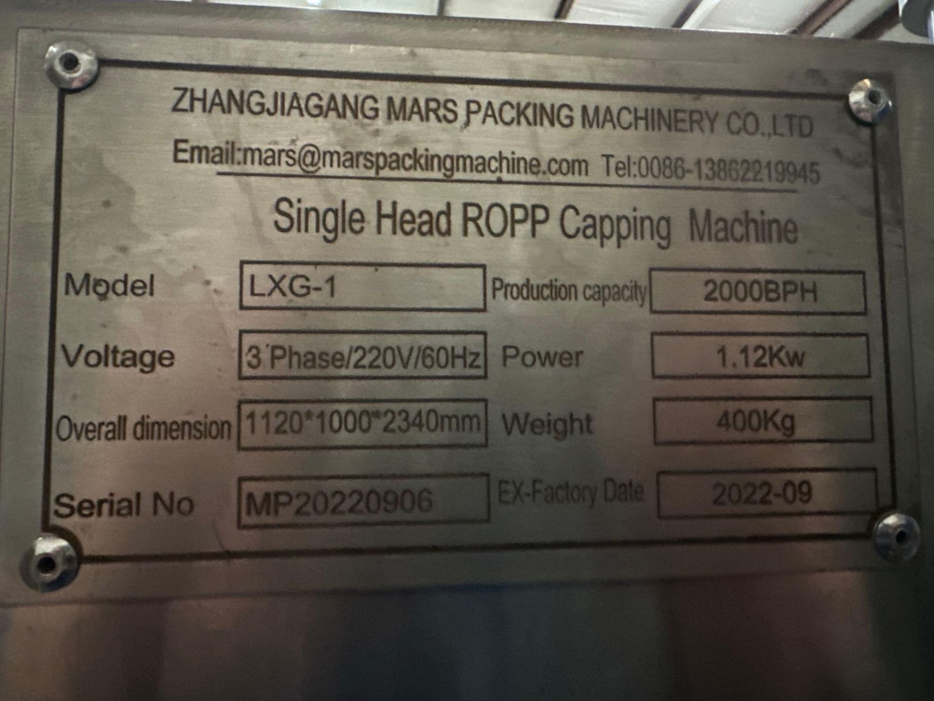 2022 Mars LXG-1 Stainless Steel Single Head ROPP Capper - Image 14 of 14