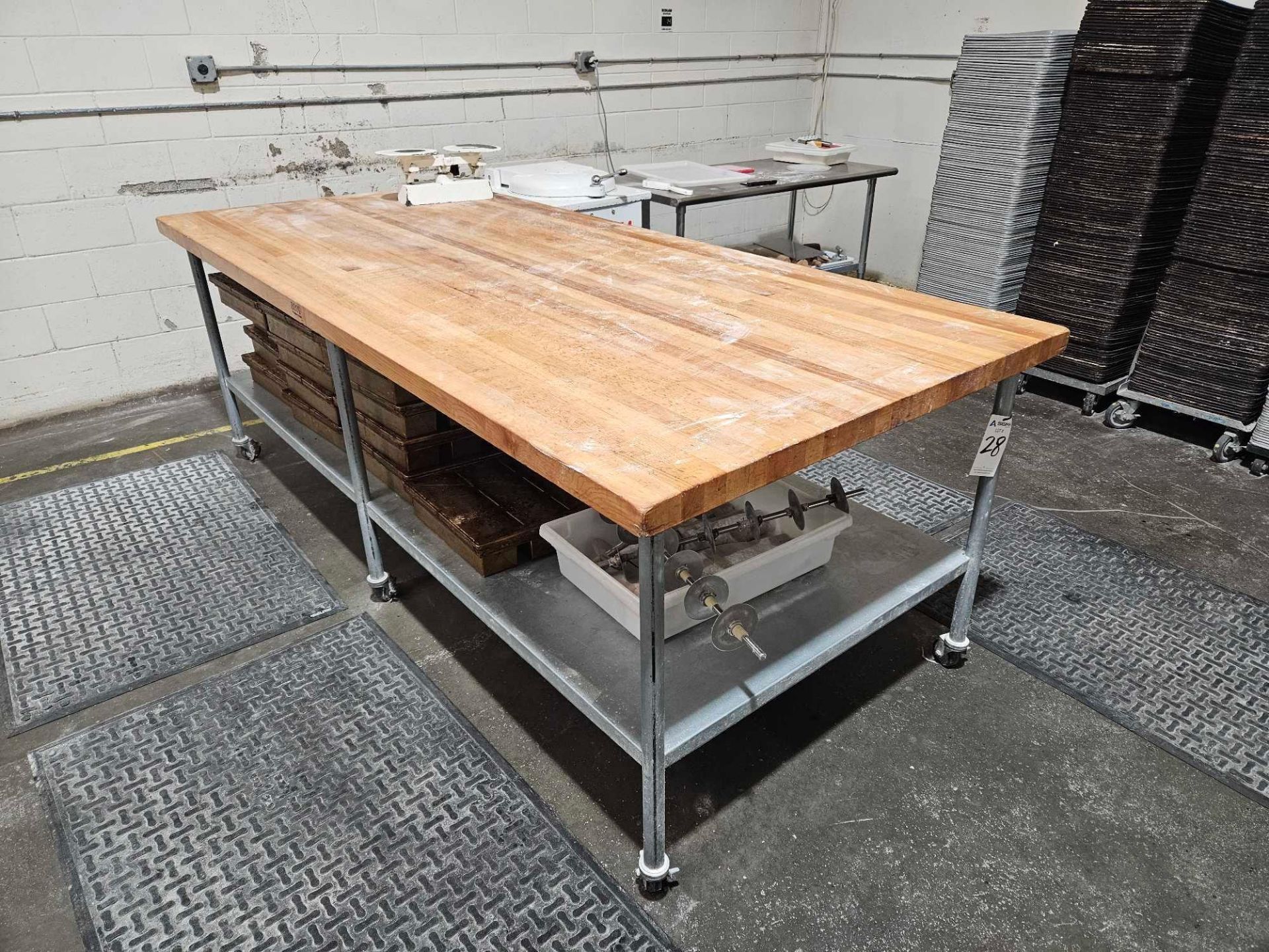 Butcher Block top with stainless steel shelf and casters