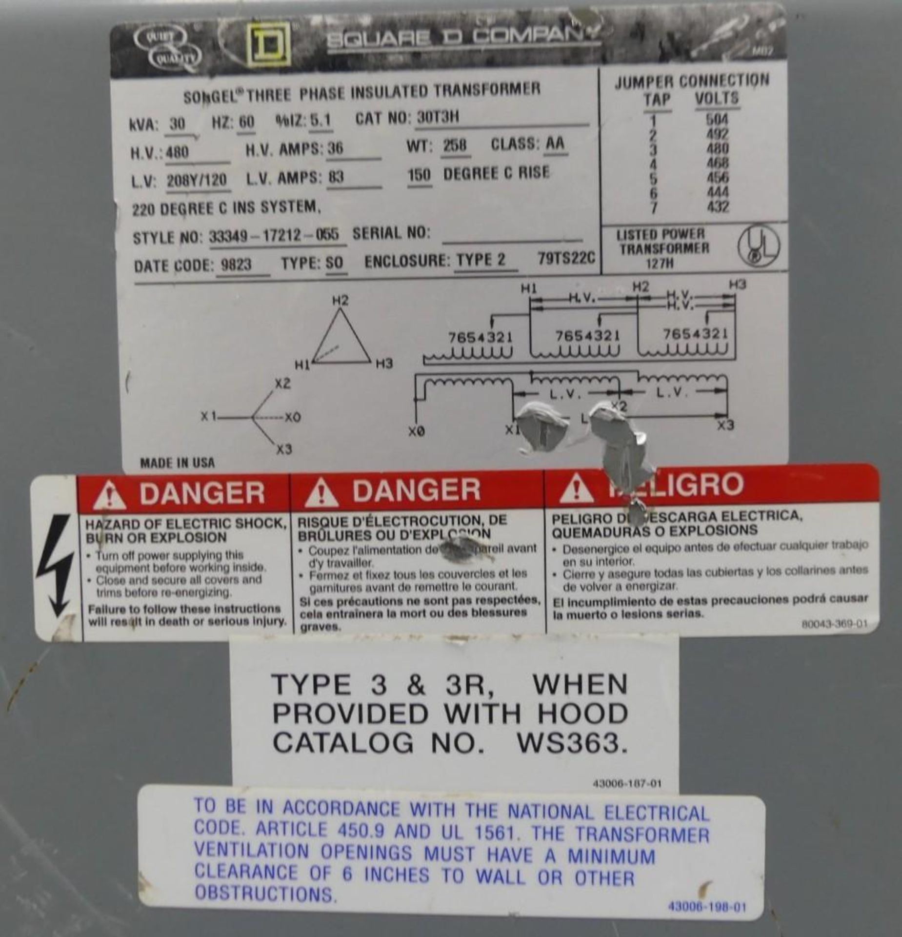 Square D Sorgel 75kVA 3Phase Insulated Transformer - Image 12 of 22