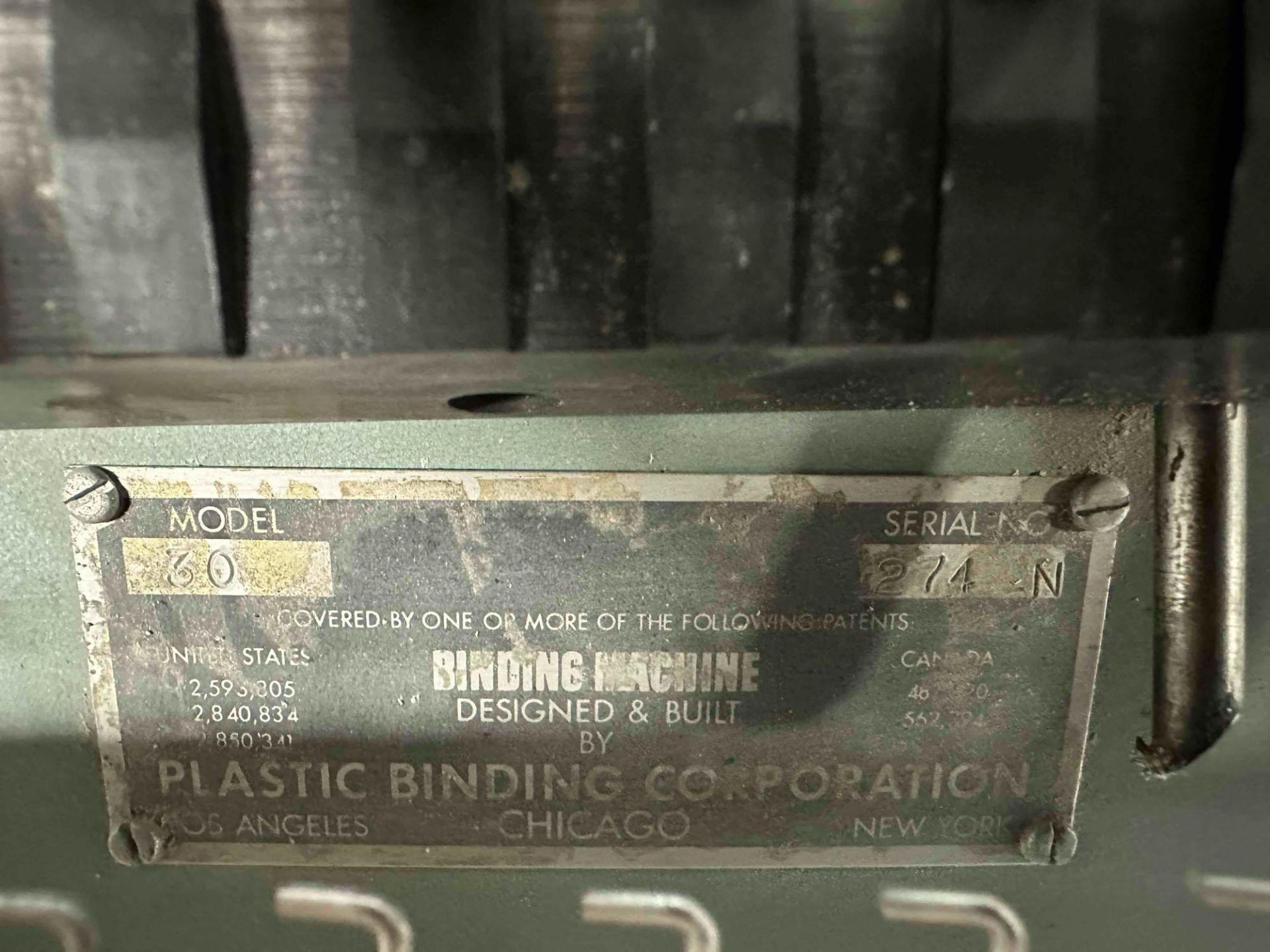 Plastic Binding Corporation Binding Machine - model 30 - Image 6 of 6