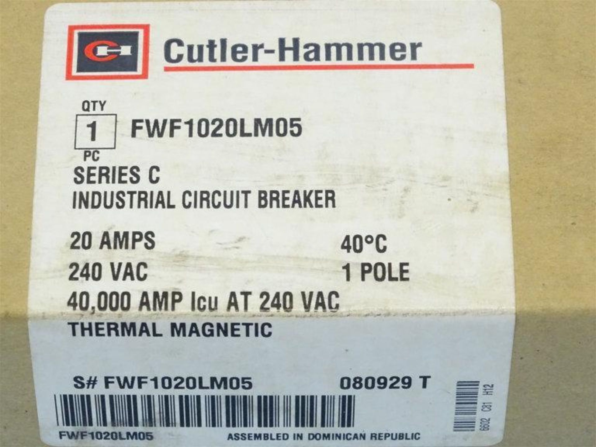 (10) Eaton Cutler-Hammer FWF1020LM05 Circuit Breaker Series C 20A 240VAC 1-Pole - Image 2 of 2