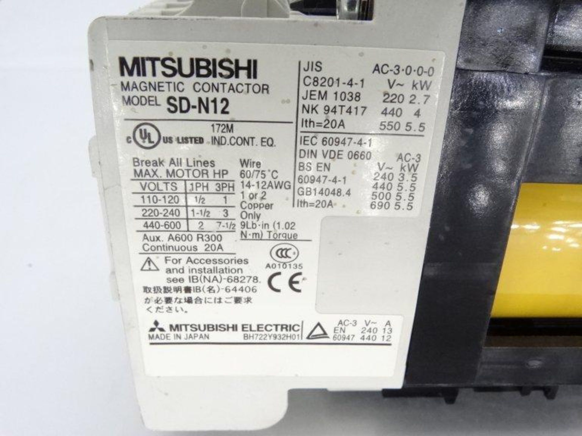 (10) MITSUBISHI SD-N12 CONTACTOR - Image 3 of 3