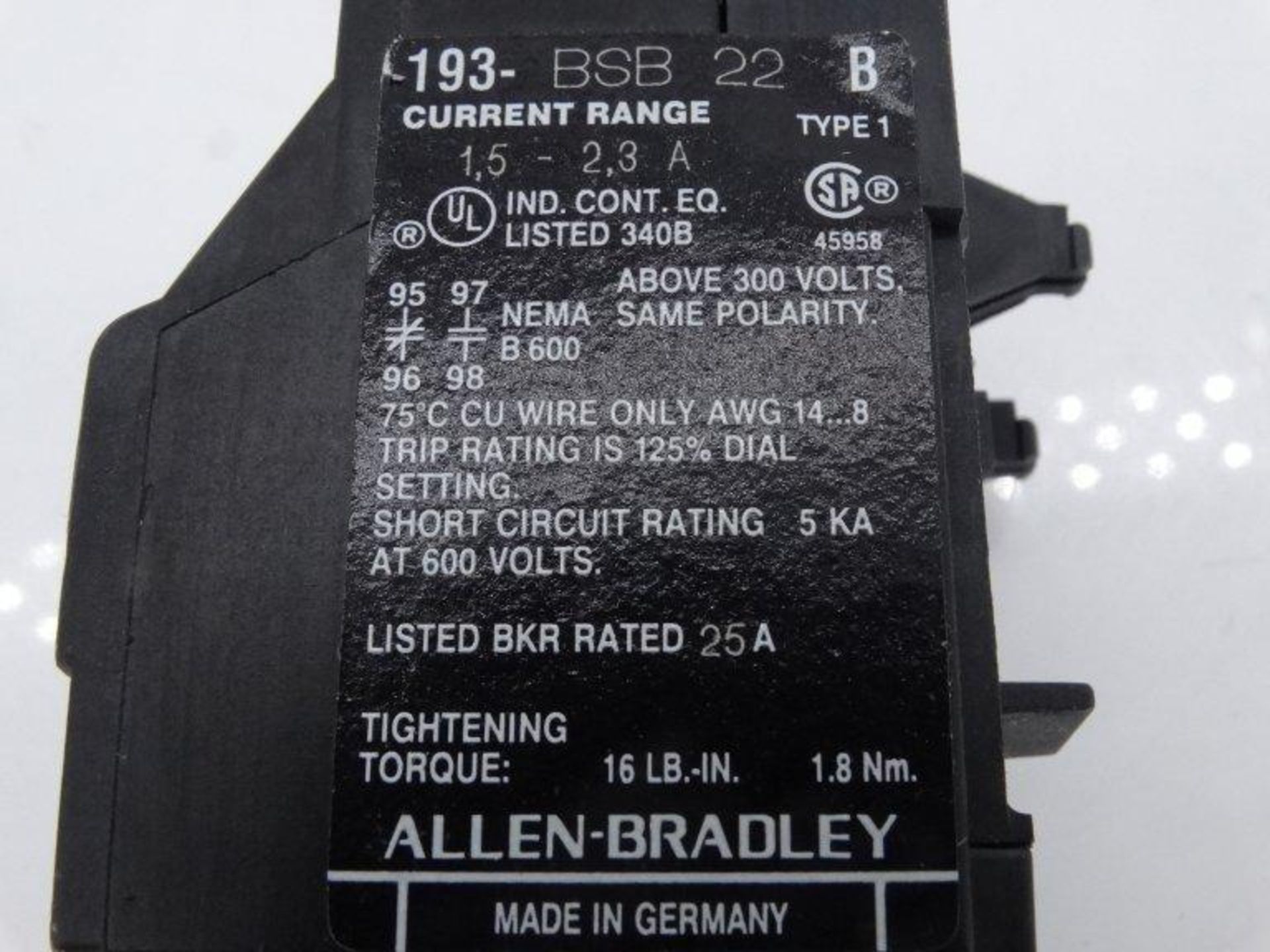 (10) ALLEN BRADLEY 193-BSB22 SERIES B RELAY - Image 3 of 3