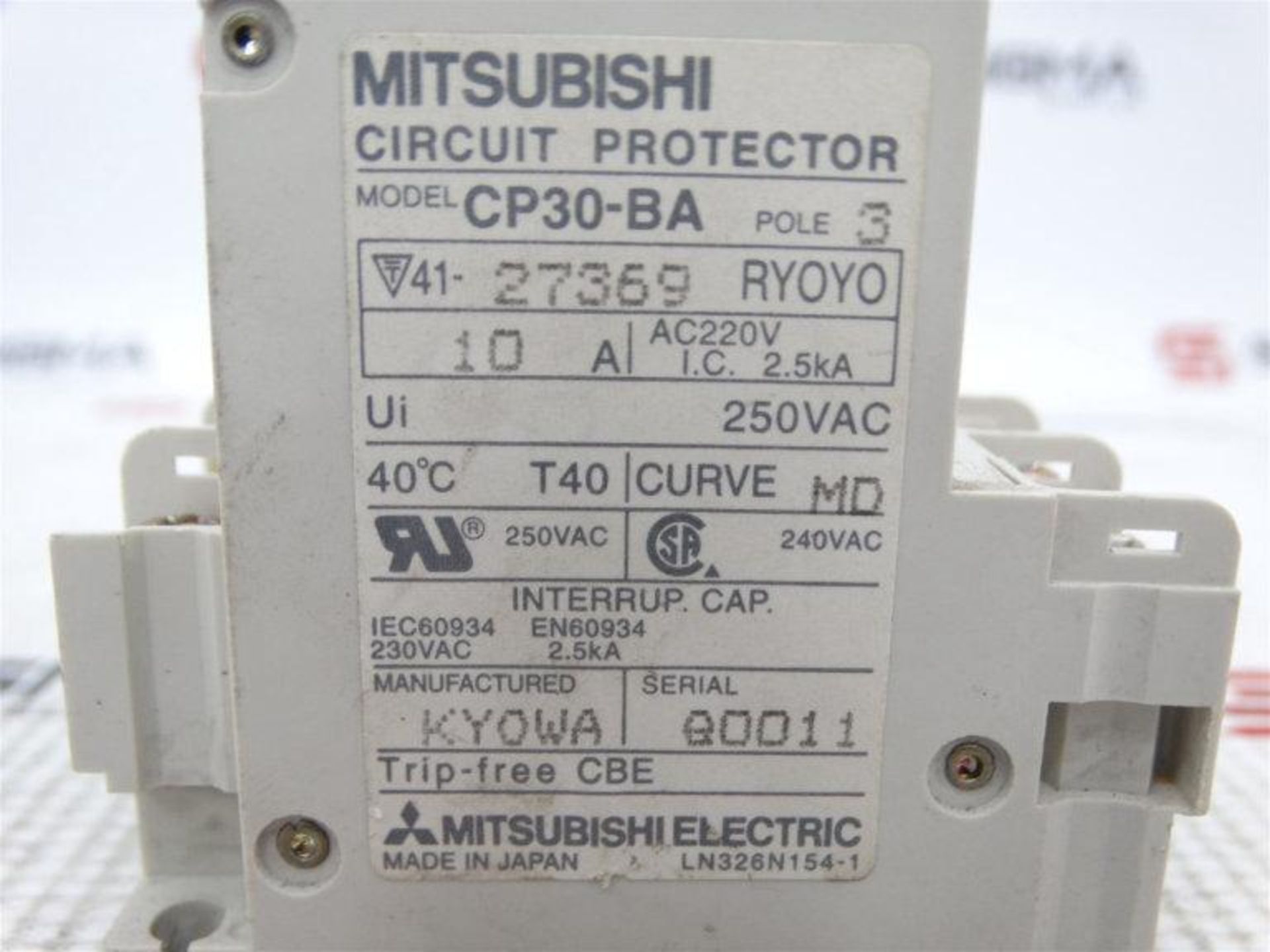 (10) MITSUBISHI CP30-BA-3P-10A CIRCUIT BREAKER