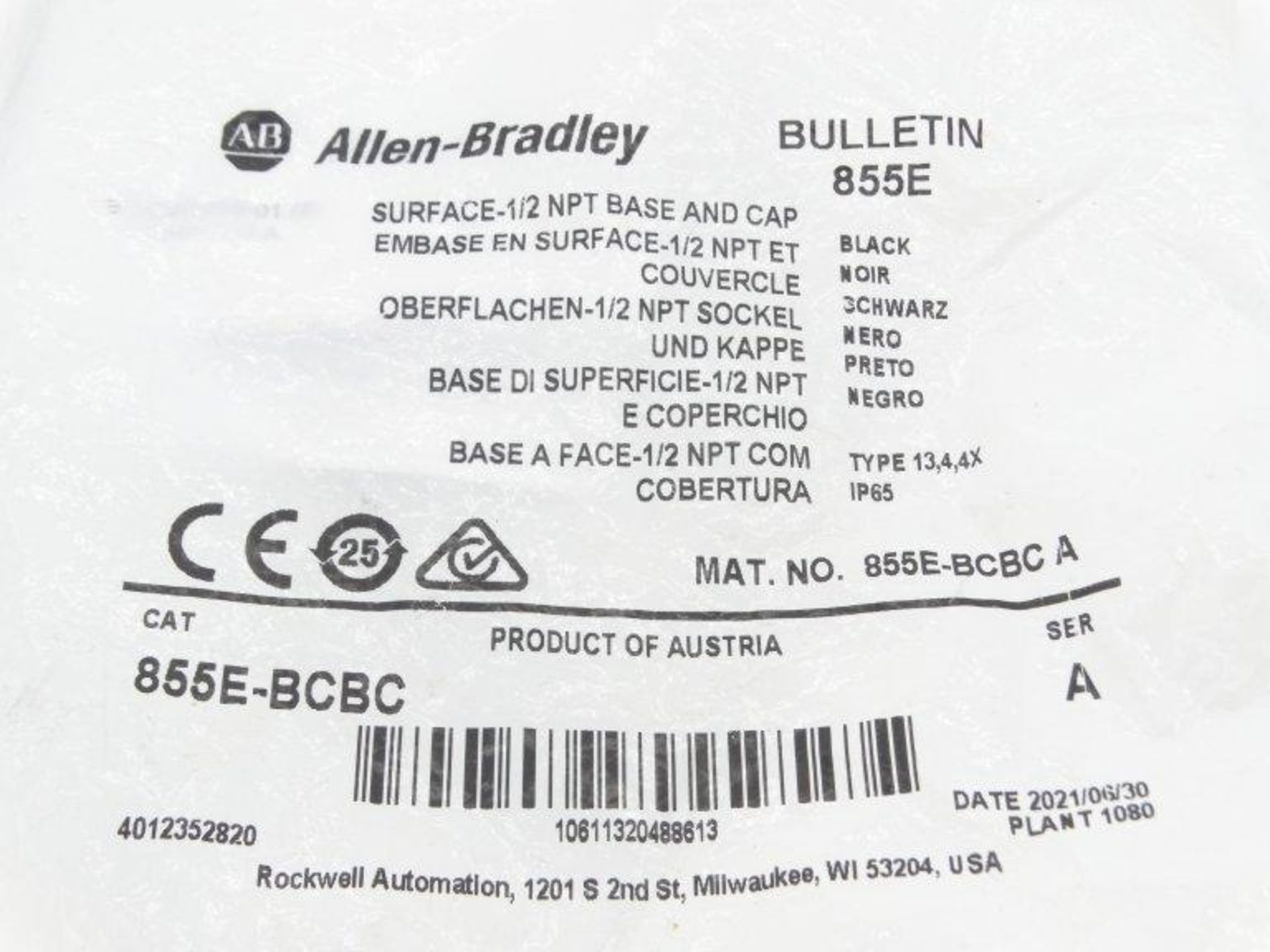 (10) ALLEN BRADLEY 855E-BCBC SERIES A STACKLIGHT BASE - Image 3 of 3