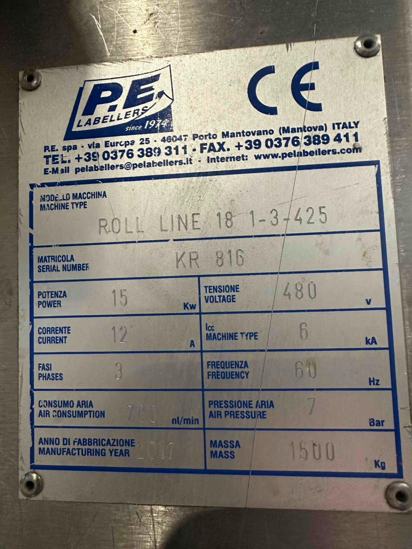 P.E. Labellers Roll Line 18 1-3-425 Wraparound Glue Labeler - Image 12 of 17