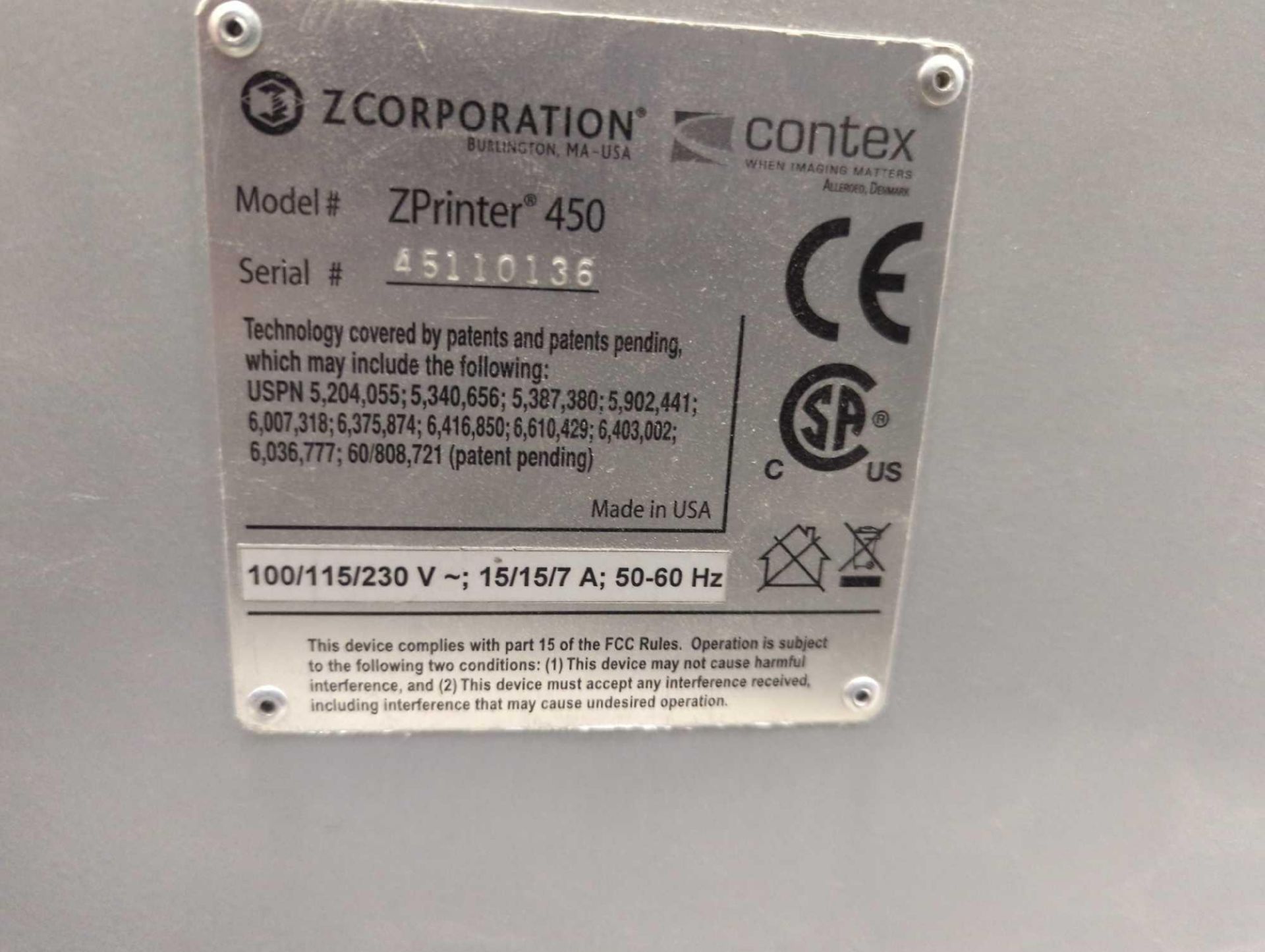 Z Corporation Zprinter 450 Full-Color 3D Printer - Image 7 of 18