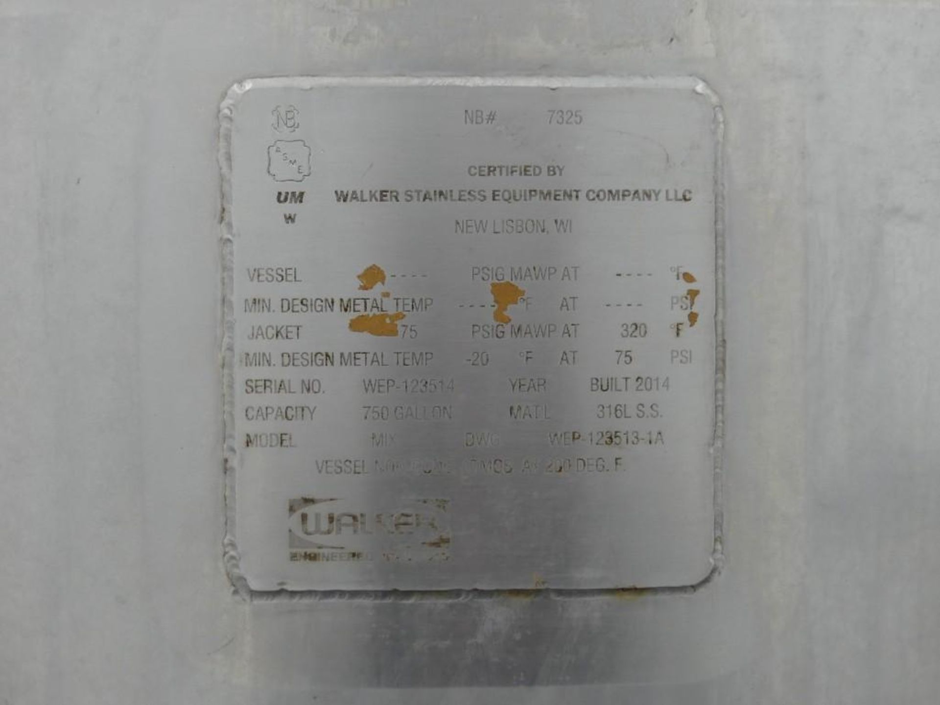 Walker 750 Gallon 316L Stainless Steel Jacketed Mix Tank - Image 17 of 17