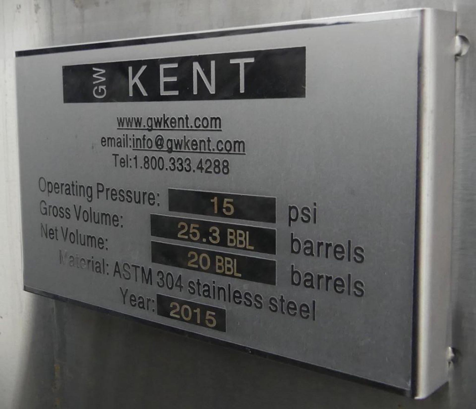 2015 Kent GW Stainless Steel Jacketed Brite Tank - Image 15 of 16