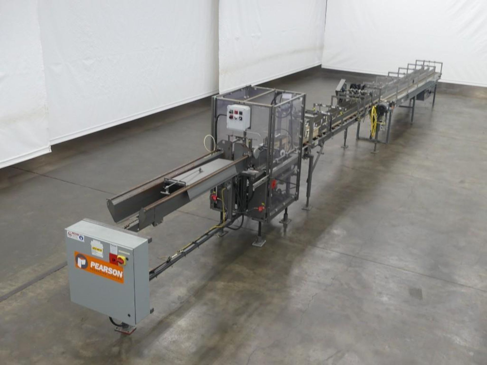 2008 Pearson BE60 6-Pack Beverage Carrier Erector with Twin Lane Conveyor