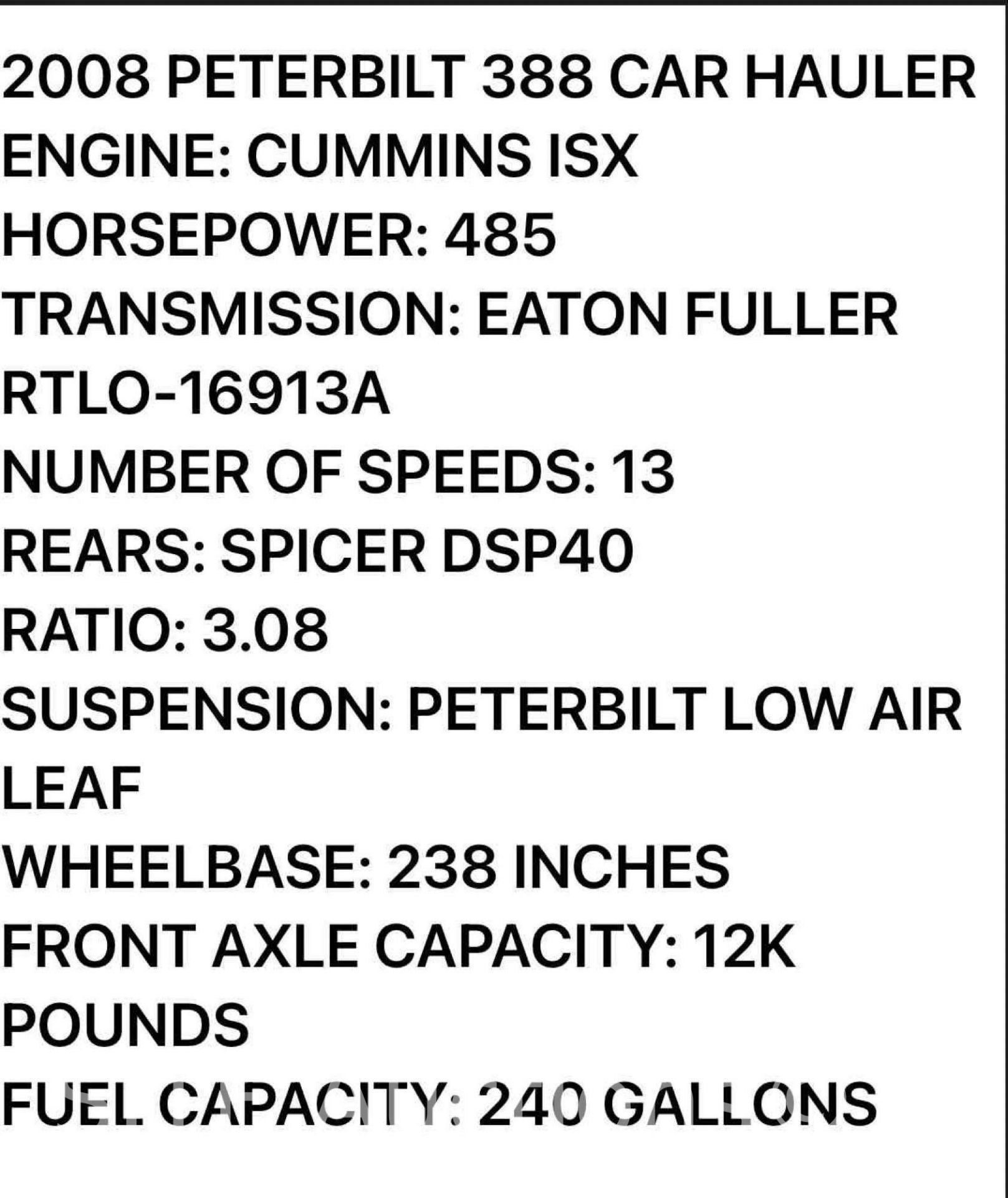 2008 Peterbilt 388 T/A Car Hauler Truck - Image 18 of 18