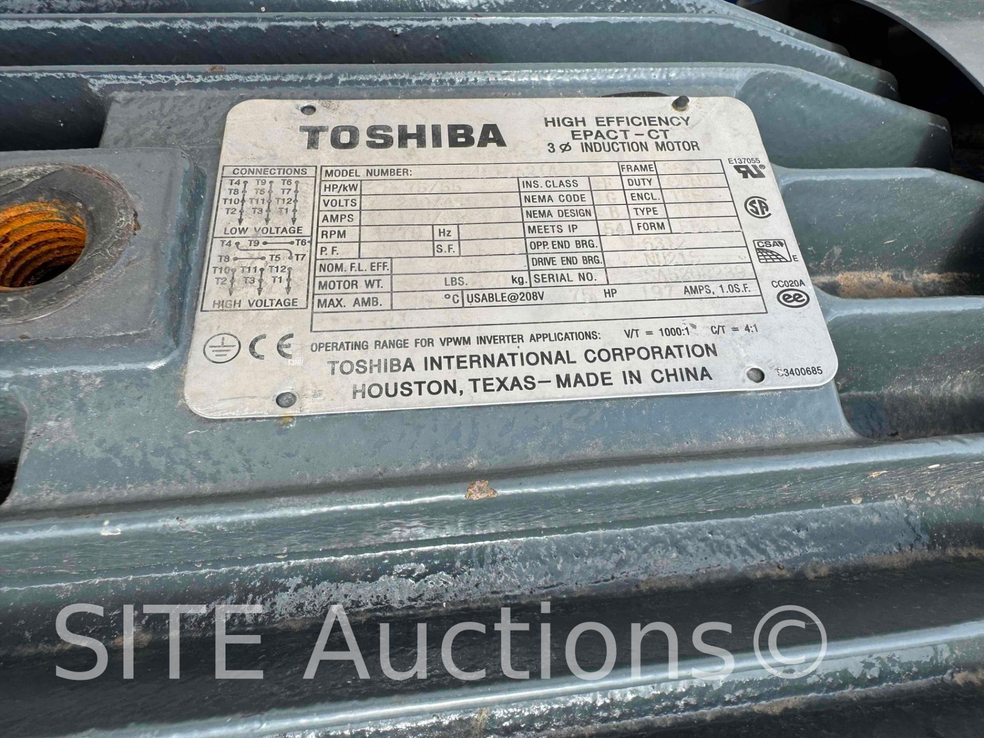 Toshiba 75HP Electric Motor - refurbished - Image 3 of 7