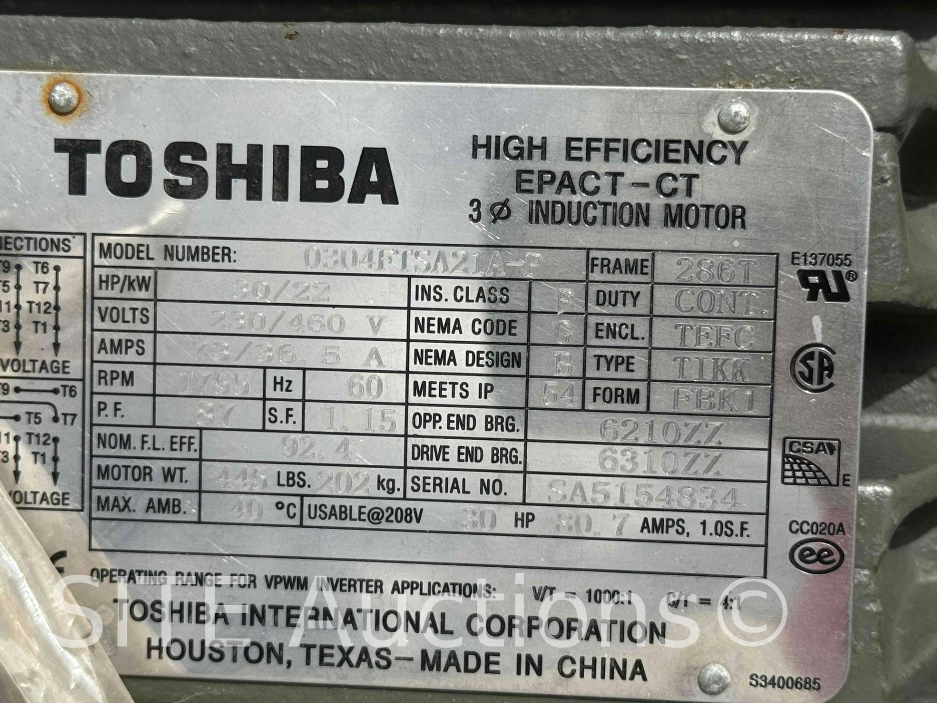 Toshiba 30HP Electric Motor -UNUSED - Image 3 of 6