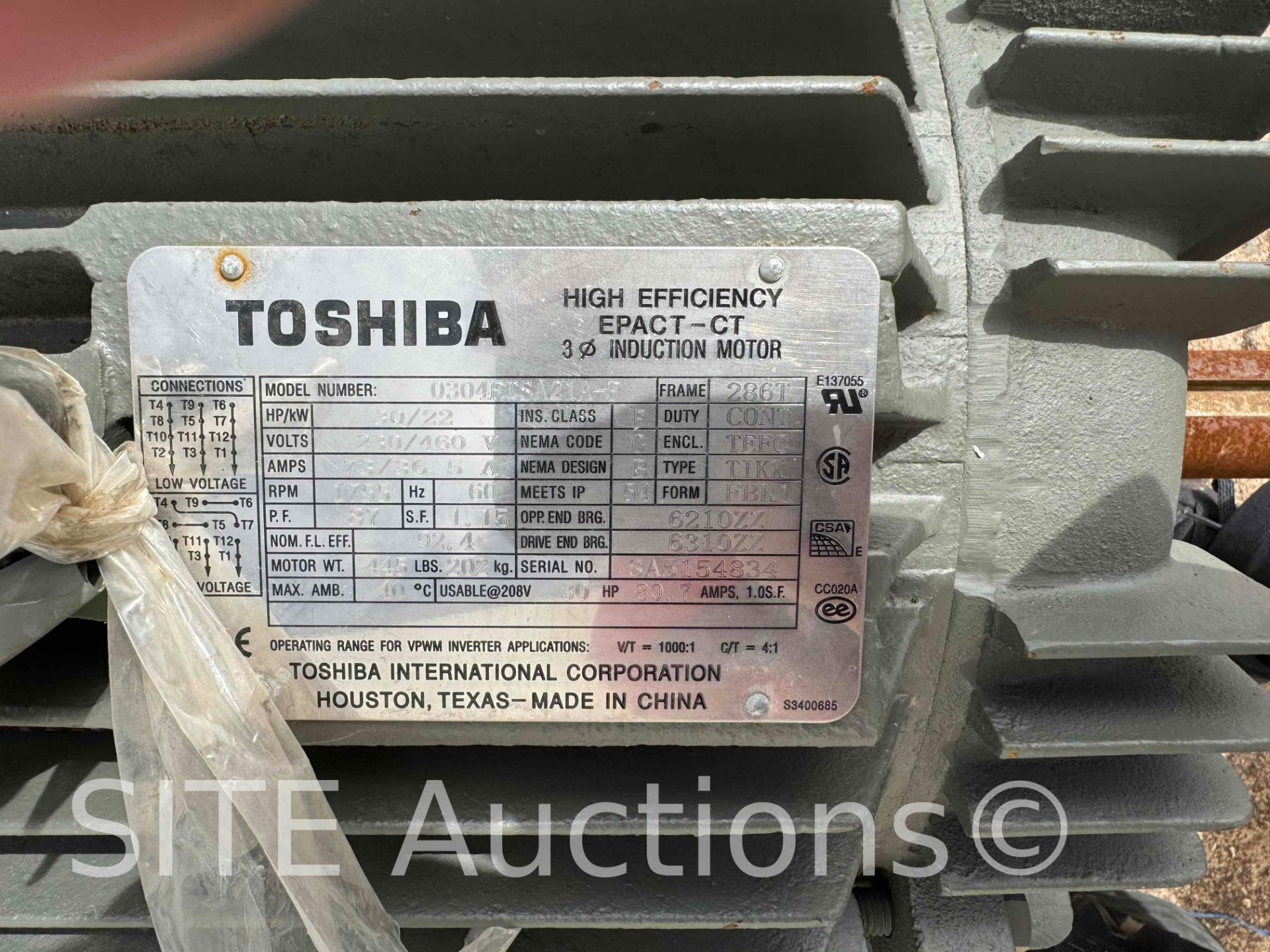 Toshiba 30HP Electric Motor -UNUSED - Image 2 of 6