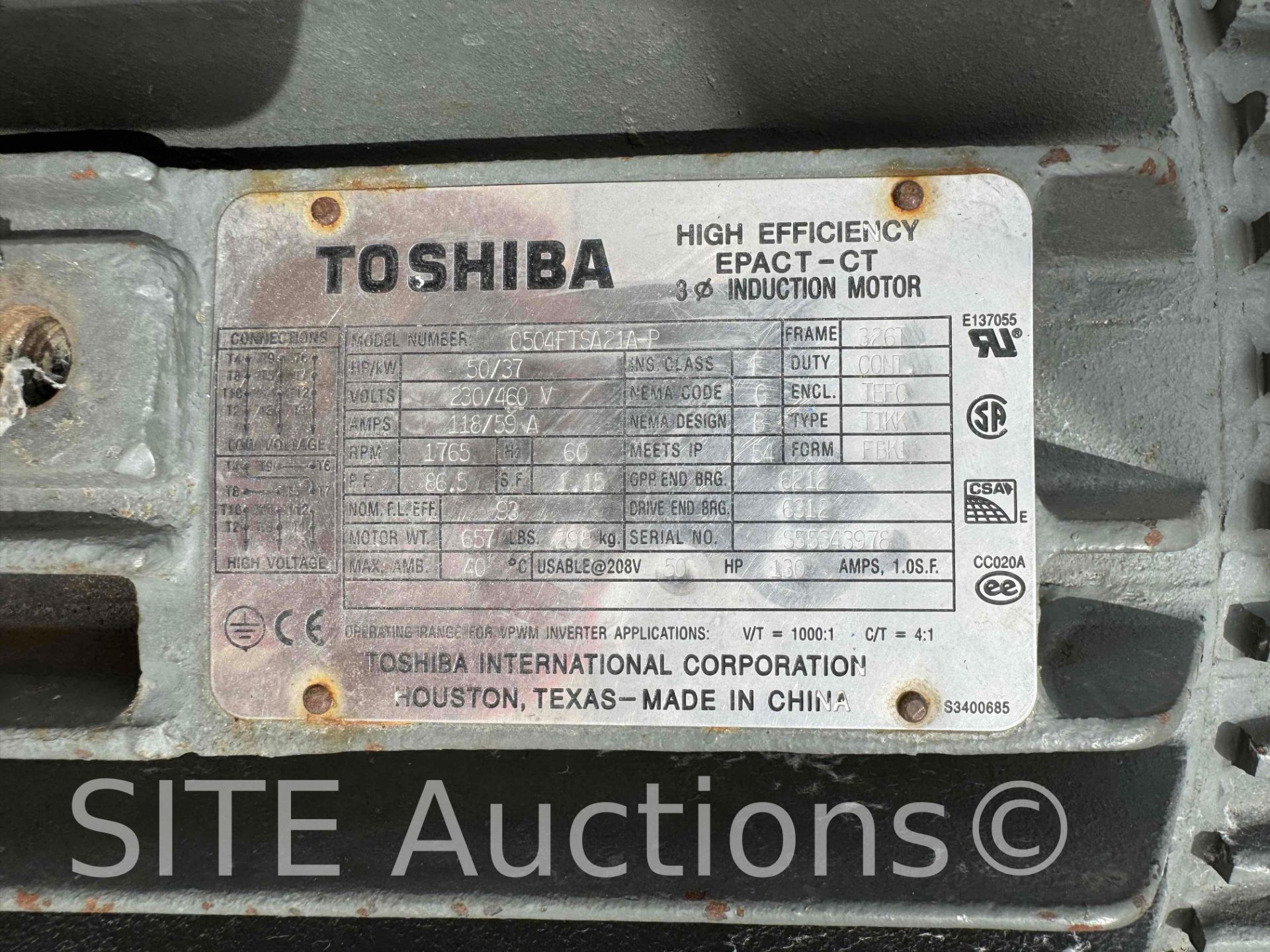 Toshiba 50HP Electric Motor - Image 5 of 6