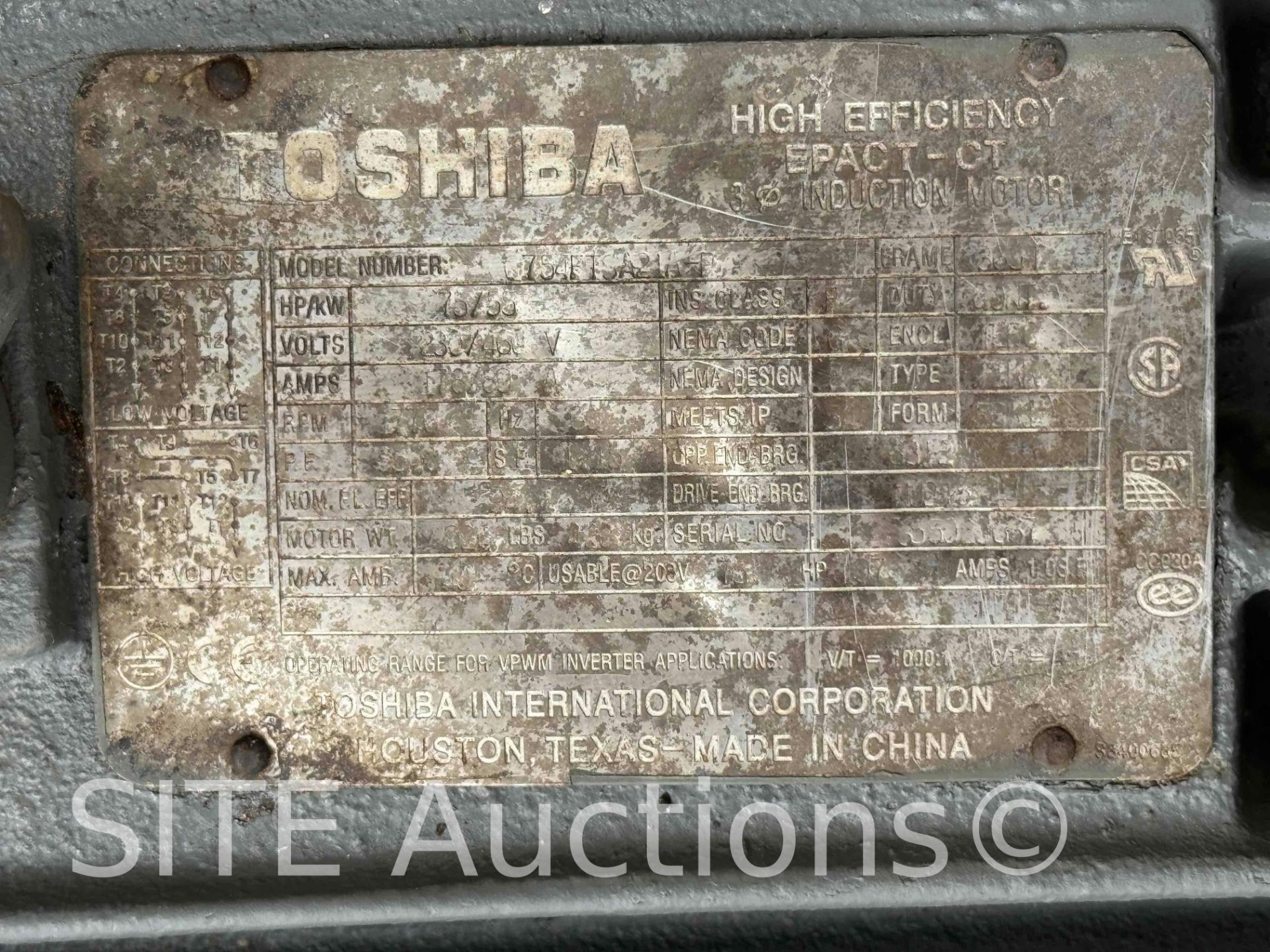 Toshiba 75HP Electric Motor - UNUSED - Image 7 of 7
