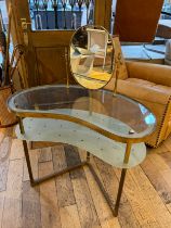 NO RESERVE Italian, kidney table, glass top and vanity mirror