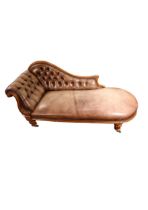 Victorian, A leather upholstered chaise lounge