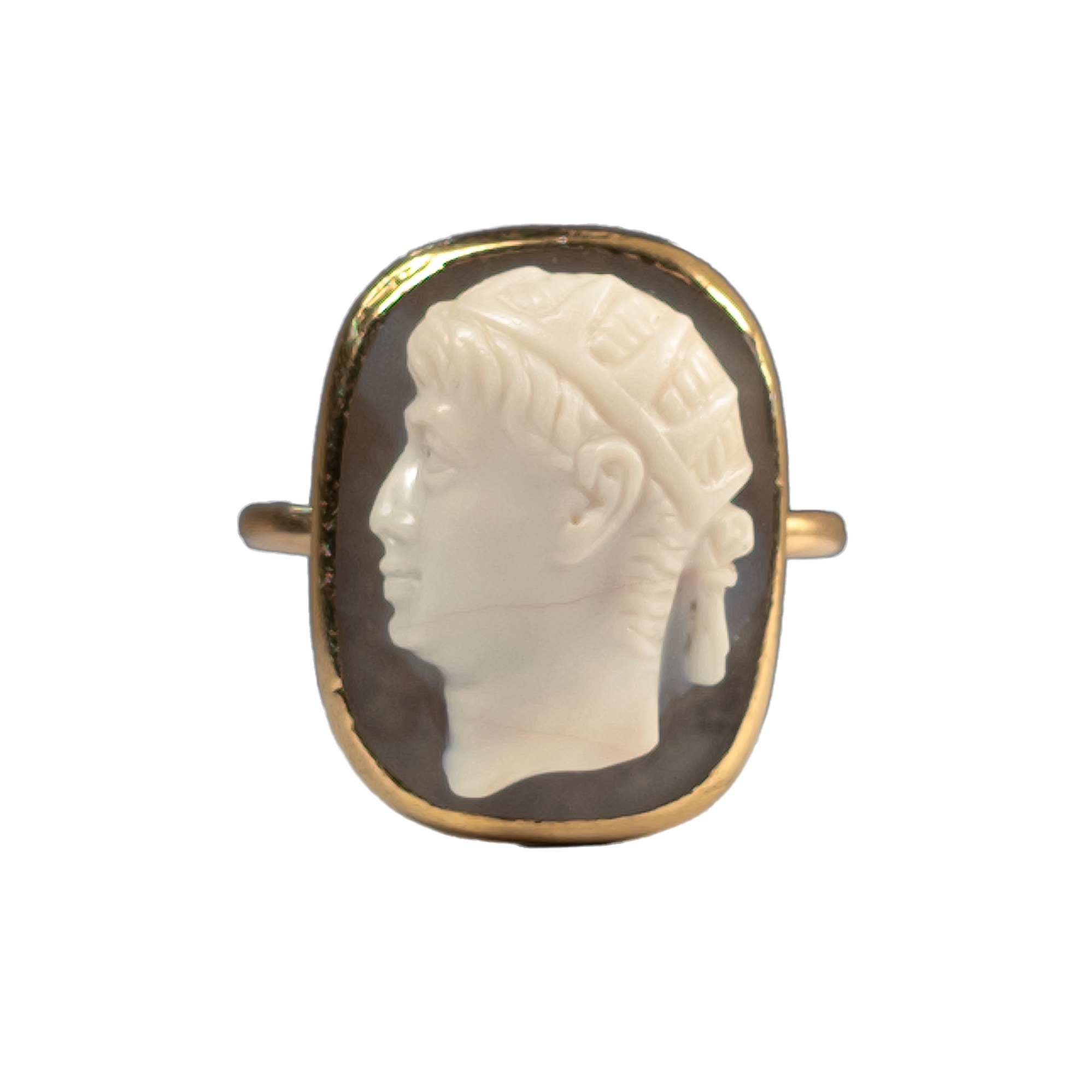 A fine Georgian agate cameo of a young Roman Emperor wearing a radiating crown set, in an 18th Centu