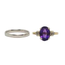 NO RESERVE: European, 20th Century, An amethyst and rose-cut diamond ring and a platinum band ring