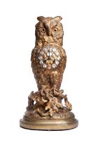 French, Late 19th Century, A gilt bronze owl mantel clock