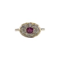 NO RESERVE: European, circa 1920, A small ruby and pave-set diamond cluster ring