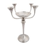 English (made for the American Market), Mid-20th Century, Garth Huxtable Design, A silver candelabra