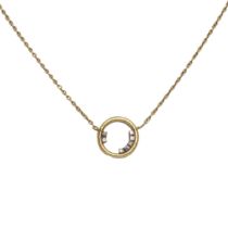 British, circa 1980, A small 18ct gold and diamond circle necklace