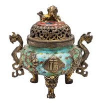 A Chinese cloisonné and metal censer for the Islamic market