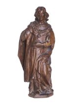 French, 16/17th Century, A carved wood statue of St James the Great of Compostela