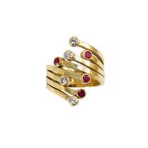 British, circa 1970, A 18ct yellow gold ruby and diamond dress ring