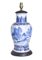 Chinese, 19th Century or earlier, Two blue and white vase lamp bases