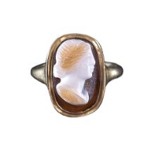 A 17th Century cameo bust portrait of a lady in three colour layers of agate