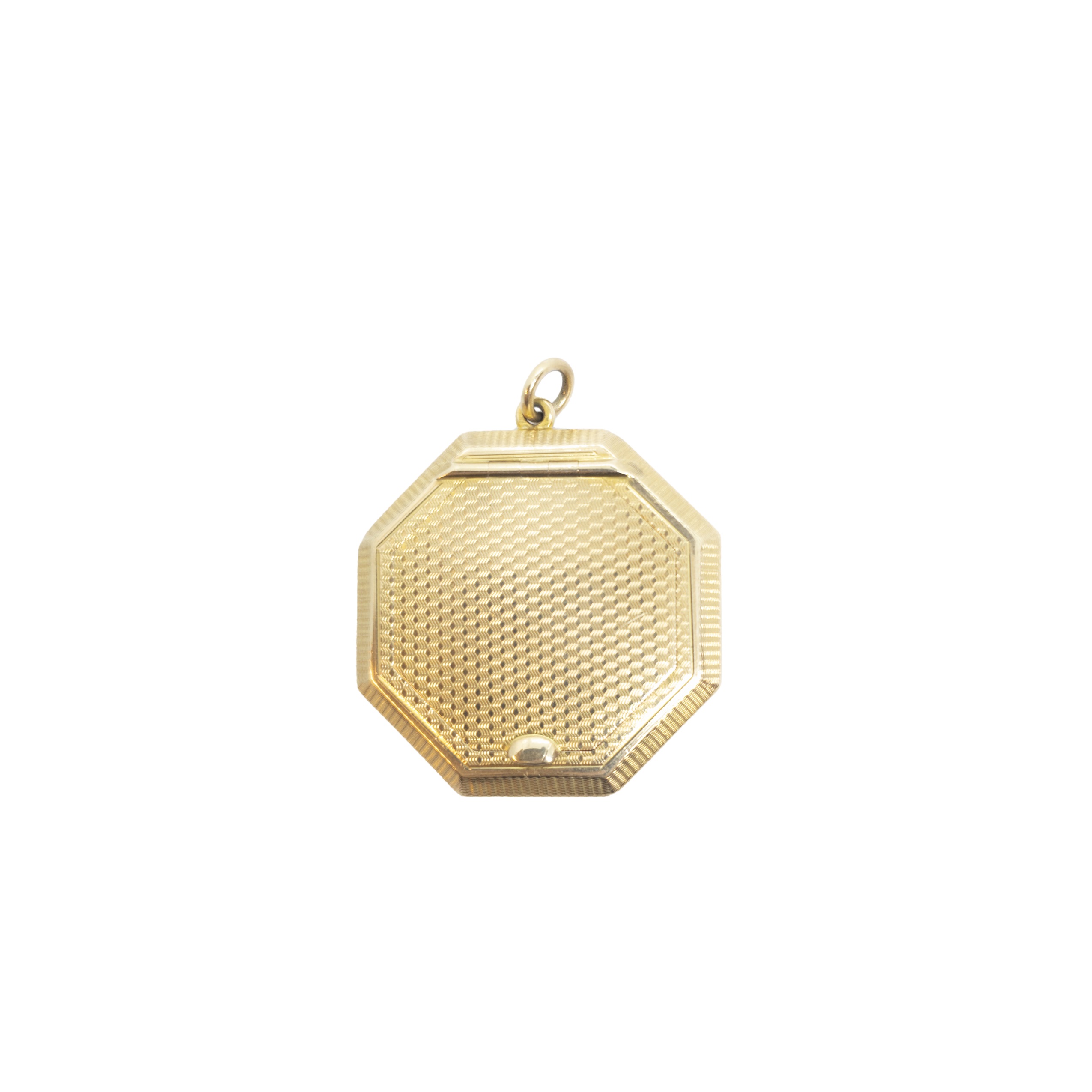 British, Birmingham 1921, A 9 carat gold octagonal engine-turned locket/small pill box - Image 2 of 2