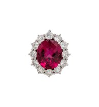 British, Circa 1990s, An impressive pair of pink tourmaline and brilliant cut diamond cluster earrin